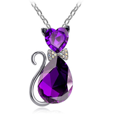 

Luxurious Wedding Bride Ladies Cat Rhinestone Charms Pendant Necklace