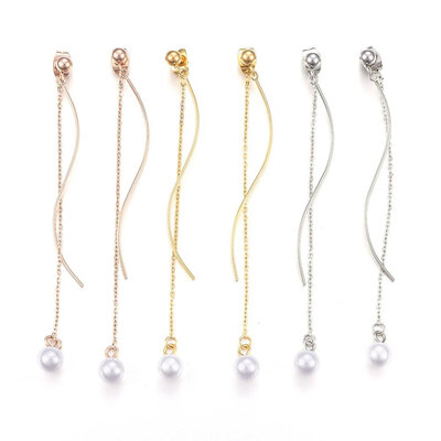 

304 Stainless Steel Dangle Stud Earrings with Acrylic Pearl Mixed Color 80mm Pendant 4970x16mm Pin 08mm