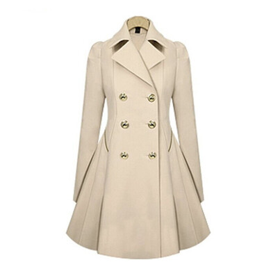 

2019 Womens Trench Coat Double-Breasted Coats Bowknot Sashes Outwear Lace Hem