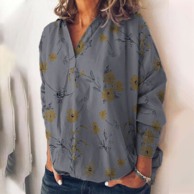 

Starmoon Women Fashion Long Sleeve Lapel Collar Flower Printing Casual Blouse