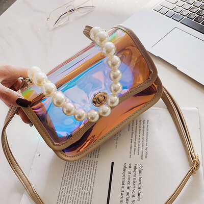 

Tailored Woman Trendy Jelly Polarized Light Shoulder Bags Ladies Pearl Chain Hand Bags