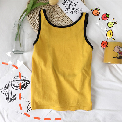 

Womens Sleeveless O-Neck Pullover Color Block Backless Tank Top
