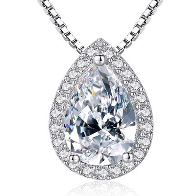 

S925 Pure Silver Droplet Pear-Shaped Necklace Pendant Jewelry White Gold Color Drop Shaped Necklace Pendants For Women Jewelry