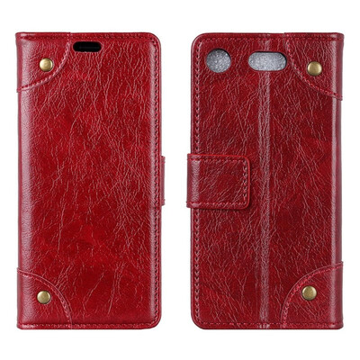 

MOONCASE Sony Xperia XZ1 copper buckle nappa leather case - wine red