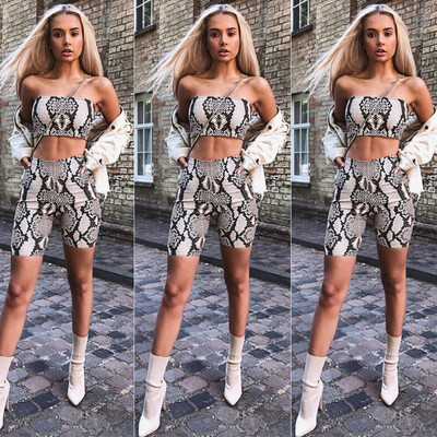 

Fashion Women Sexy Snakeskin Skinny Tube Top Outfit Jumpsuit Playsuit Short Pant