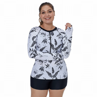 

Plus Size quick-drying sunscreen surf Womens retro print Swimwear top