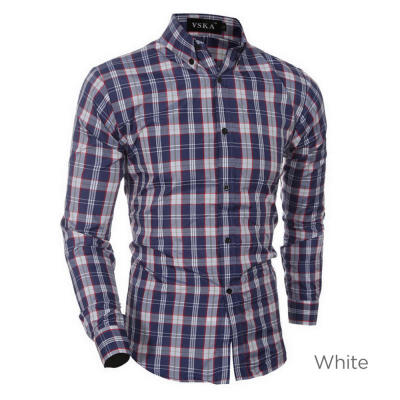 

Fashion Small Plaid Pattern Mens Shirt Slim Long Sleeve Base Shirt Tops