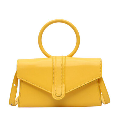 

Lady Simple Solid Color Ring Handle Faux Leather Crossbody Shoulder Envelop Bag