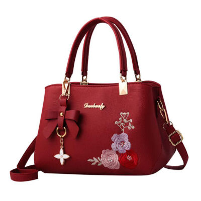 

Women Hot 2019 Fahion Handbags PU Leather Versatile Messenger Zipper Embroidered Flower Pendant Simple Portable Shoulder Bag