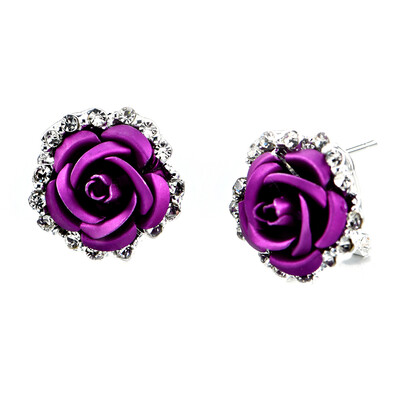 

1 Pair Fashion Alloy Crystal Rhinestone Ear Stud Earrings for Women Girl Rose Flower Red Blue Optional Gift Party Wedding Jewelry
