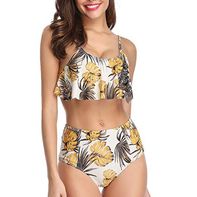

Roseonmyhand Women Print Tube up Two Pieces Bikini Push-Up Swimsuit Swimwear Beachwear