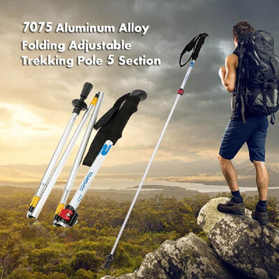 

TOMSHOO 7075 Aluminum Alloy Folding Adjustable Telescopic Hiking Walking Stick Trekking Pole 5 Section with External Level Lock