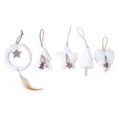 

5Pcs Plush Christmas Tree Heart Star Ring Pendant Xmas Ornament Window Decor