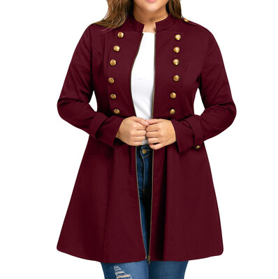 

Roseonmyhand Women Fashion Plus Size Vintage Longline Coat Double Breasted Flare Windbreaker