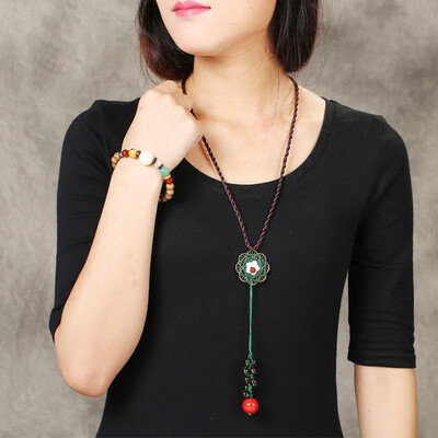 

Ethnic style jewelry hand-woven vintage Chinese style jewelry fashion sweater chain shell flower necklace