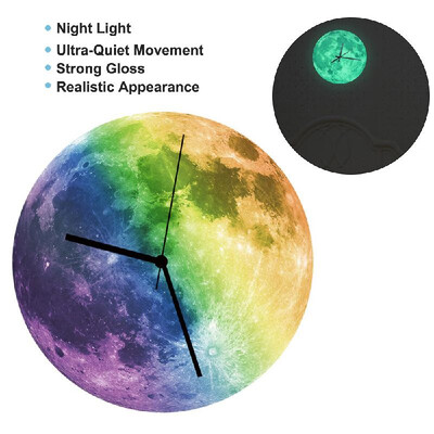 

300mm Glowing Moon Wall Clock Waterproof PVC Acrylic Luminous Hanging Clock Moon Clock Livingroom Bedroom Decor