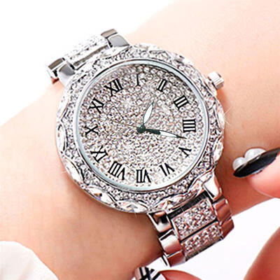

Luxury Women Silver Watch Diamond Stainless Steel Quartz Wristwatch Lady Female Roman Number Dial Watches Elegant Reloj Mujer