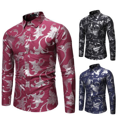 

Mens Long Sleeve Floral Shirt Casual Button Down Slim Fit Dress T-shirts