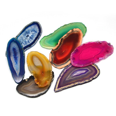 

Mixed Electroplate Gemstone Natural Agate Slices for Wire Wrapped Big Pendants Making Undrilled Mixed Color 5375x2240x36mm