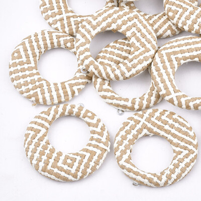 

Handmade Raffia Woven Pendants with Iron & Aluminum Findings Flat Round Platinum BurlyWood 435x405x5mm Hole 12mm