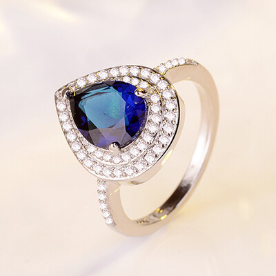 

High Quality Drop Green Crystal Cubic Zirconia Stone Rings For Women Jewelry Water Droplet Pear Ring