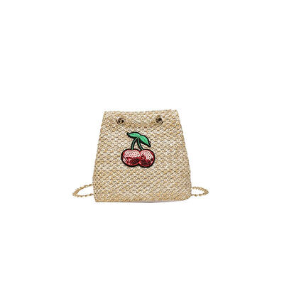 

Cherry Decor Shoulder Handbags Women Straw Woven Chain Crossbody Bucket Bag