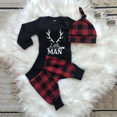 

UK Stock Newborn Baby Boy Xmas Clothes Jumpsuit Romper BodysuitPantsHat Outfit