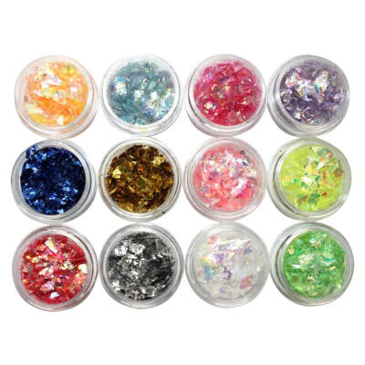 

12pcs Nail Art Shell Sticker Glitter Shining Nail Tips Irregular Nail Patch