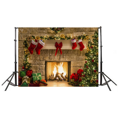 

〖Follure〗Christmas Backdrops Vinyl 5x3FT Fireplace Background Photography Studio