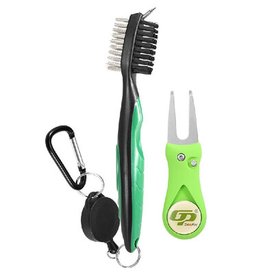 

Golf Club Brush Divot Set Golf Club Cleaner with Zip-line Carabiner Golf Green Fork Removable Golf Marker Golf Repair Tool Kit