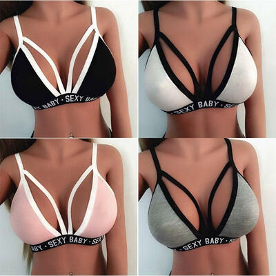 

Women Fashion Bra Letter Print Bathing suit Sexy Deep V-neck Women Triangle Bra