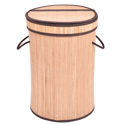 

Round Bamboo Hamper Laundry Basket with Lid-Natural