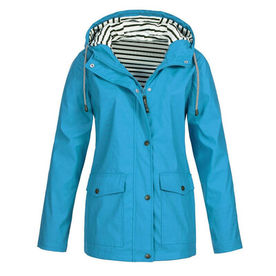 

Roseonmyhand Women Solid Rain Jacket Outdoor Plus Waterproof Hooded Raincoat Windproof