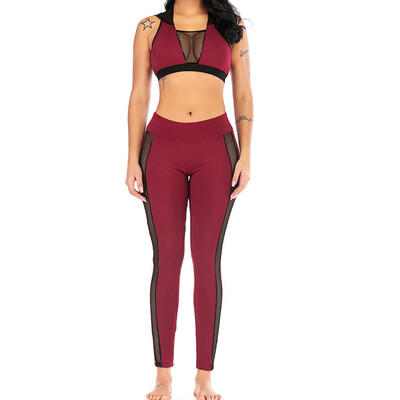 

Gobestart Women Perspective Yoga Hooded Vest Trousers Sport Fitness Set Elastic TopsPants