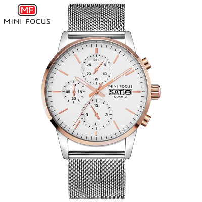 

MINI FOCUS MF0180G Men Watch Quartz Stainless Steel Strap Simple Wristwatch Time Display Calendar Fashion Casual 3ATM Waterproof L