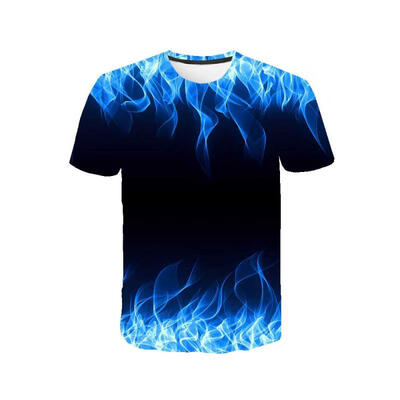 

Mens 3D Flame Print T-shirt Summer Fashionable Round Neck Short Sleeve T-shirt