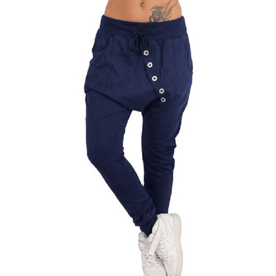 

Fashion Men Harem Pants Buttons Hip Hop Jogger Casual Crop Crotch Trousers Sport