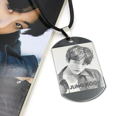 

KPOP BTS Bangtan Boys Same Paragraph Necklace Stainless Steel Square Photo Pendant Necklace Boys Girls Necklace Gifts for Fans