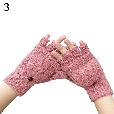 

Winter Womens Warm Soft Knitted Fingerless Mittens Cover Convertible Gloves