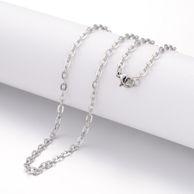 

304 Stainless Steel Necklace Making Cable Chains with Lobster Clasps Stainless Steel Color 1969"500mm 2mm