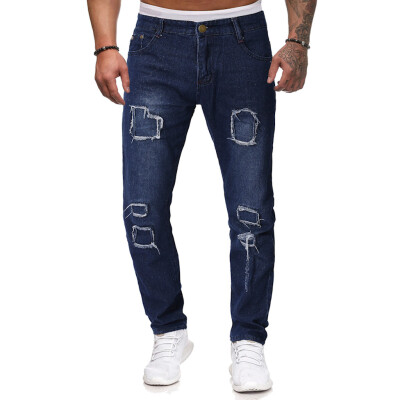 

Tailored Fashion Mens Casual Jeans Destroyed Denim Knee Length Hole Ripped Pants