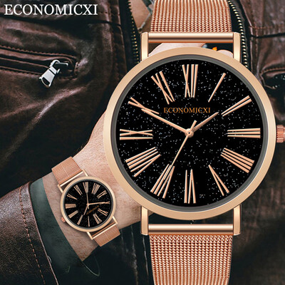 

Gobestart Stainless Steel Mesh Belt Watch Starry Sky Roman Scale Mens Quartz Watch