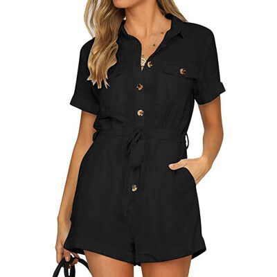 

Starmoon Womens Casual Button Down Cuffed Short Sleeve Casual Boho Playsuit Jumpsuit