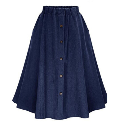 

Women Summer Casual Loose A-Line Skirt Elastic Waist Party Pleated Denim Skirts