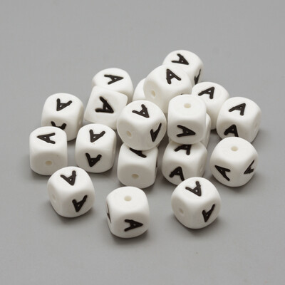 

Food Grade Environmental Silicone Beads Chewing Beads For Teethers DIY Nursing Necklaces Making Letter Style Cube White 12x1