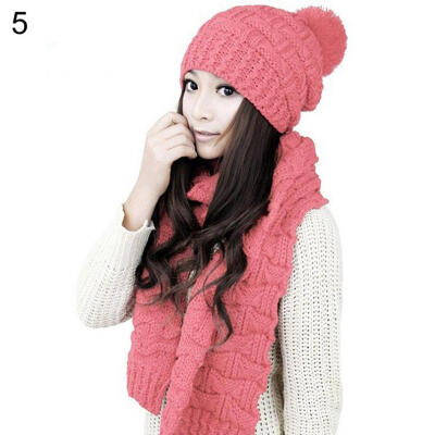 

Fashion Women Winter Warm Cotton Neck Warm Wrap Scarf Shawl Beanie Hat Set Gift