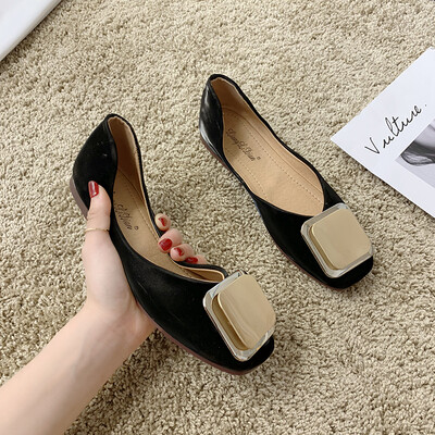 

Summer flat-bottom square-head single-shoe womens shallow-mouth soft bottom flat&bean-bean shoes retro-comfortable grandmas