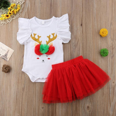 

Toddler Baby Girl Princess Bodusuit Romper Top Lace Tulle Tutu Skirt Dress Christmas Outfit 2Pcs