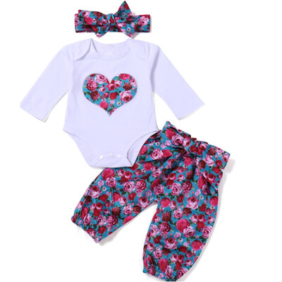 

BOBORA Newborn Baby Girl Clothes Set 3 Pcs Floral Clothes Jumpsuit Romper Bodysuit Pants Headband Outfits