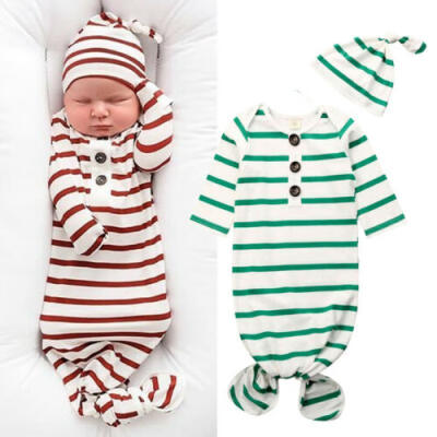 

AU Newborn Baby Girl Boy Stripe Swaddle Wrap Blanket Sleeping Bag RomperHat Set